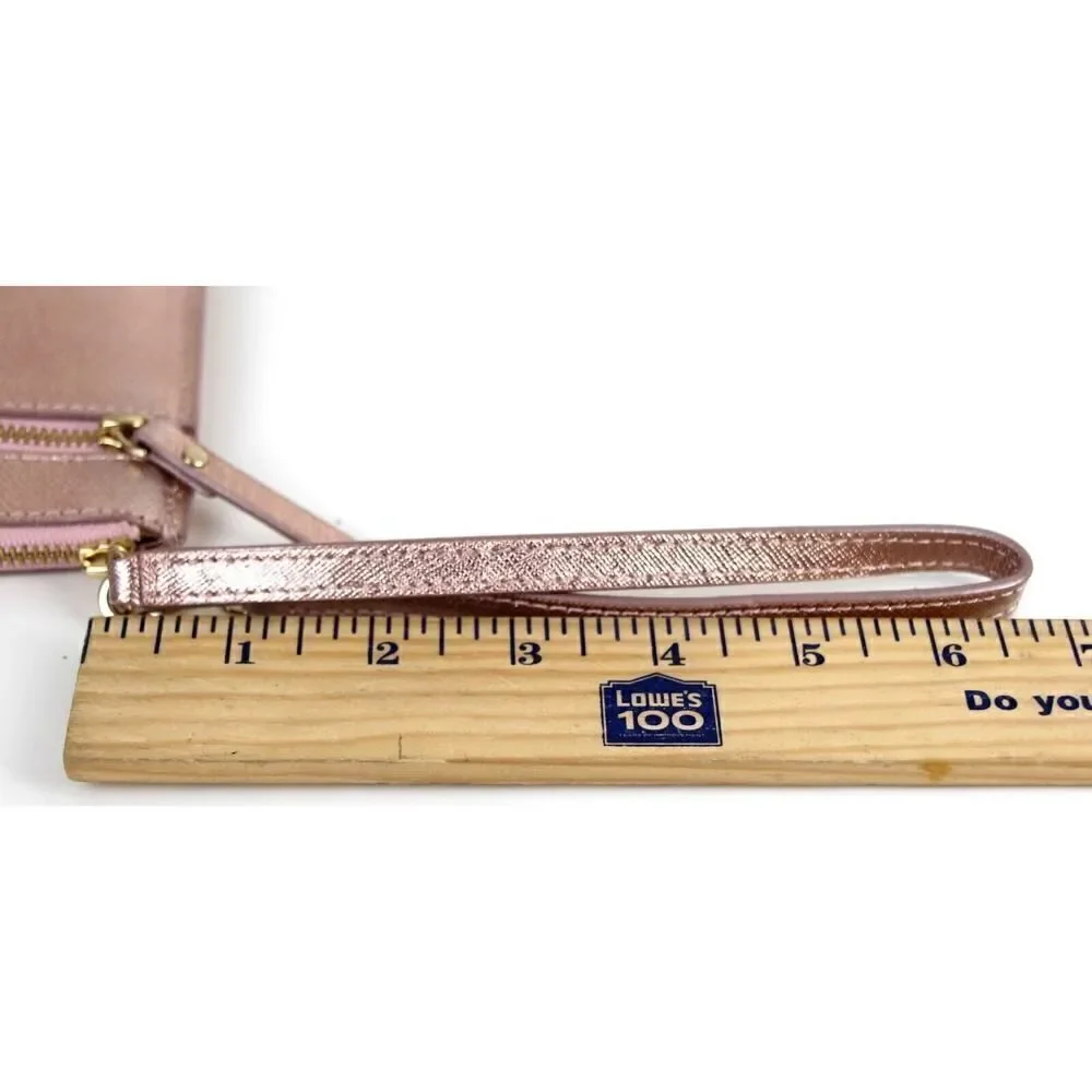 kate spade NY PINK GOLD GENUINE LEATHER ZIP TOP PURSE CLUTCH WALLET WRISTLET